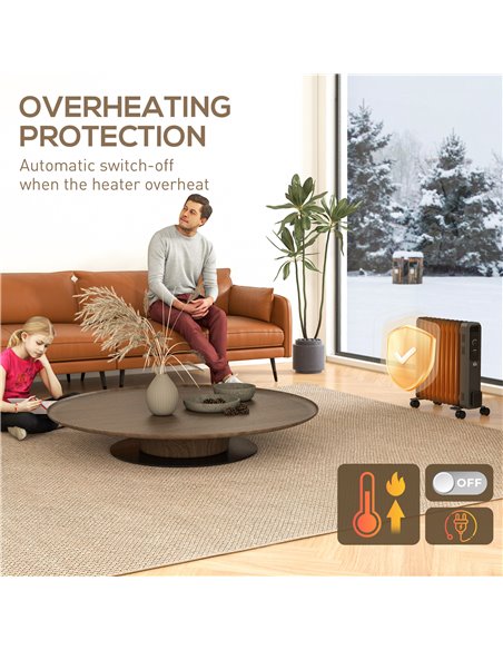 HOMCOM 2500W Oil Filled Radiator, 11 Fin, Portable Electric Heater with 3 Heat Settings, Safety Cut-Off and Wheels, Grey 820-272 - pic 88549 | FastDaddyshop