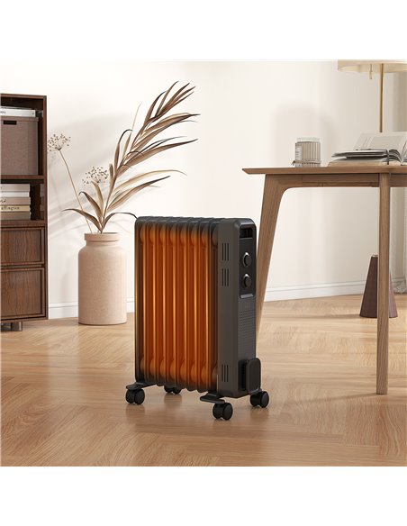 HOMCOM 2000W Oil Filled Radiator, 9 Fin, Portable Electric Heater with 3 Heat Settings, Safety Cut-Off and Wheels, Grey 820-269V - pic 88554 | FastDaddyshop