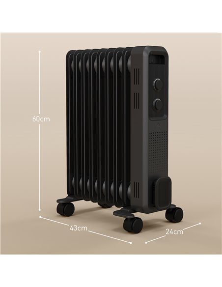 HOMCOM 2000W Oil Filled Radiator, 9 Fin, Portable Electric Heater with 3 Heat Settings, Safety Cut-Off and Wheels, Grey 820-269V - pic 88555 | FastDaddyshop