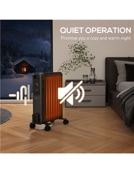 HOMCOM 2000W Oil Filled Radiator, 9 Fin, Portable Electric Heater with 3 Heat Settings, Safety Cut-Off and Wheels, Grey 820-269V - pic 88556 | FastDaddyshop