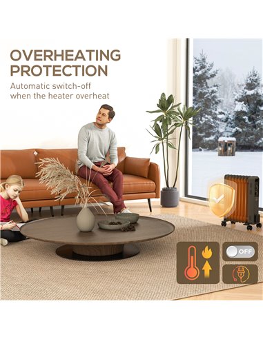 HOMCOM 2000W Oil Filled Radiator, 9 Fin, Portable Electric Heater with 3 Heat Settings, Safety Cut-Off and Wheels, Grey 820-269V