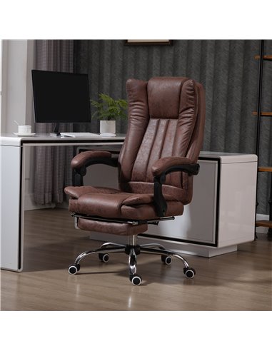 Vinsetto Home Office Chair Microfibre Desk Chair with Reclining Function Armrests Swivel Wheels Footrest Brown