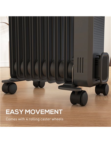 HOMCOM 2000W Oil Filled Radiator, 9 Fin, Portable Electric Heater with 3 Heat Settings, Safety Cut-Off and Wheels, Grey 820-269V - pic 88560 | FastDaddyshop