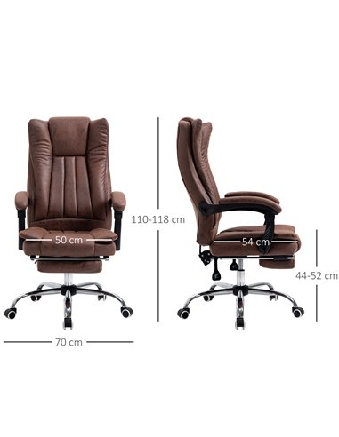 Vinsetto Home Office Chair Microfibre Desk Chair with Reclining Function Armrests Swivel Wheels Footrest Brown