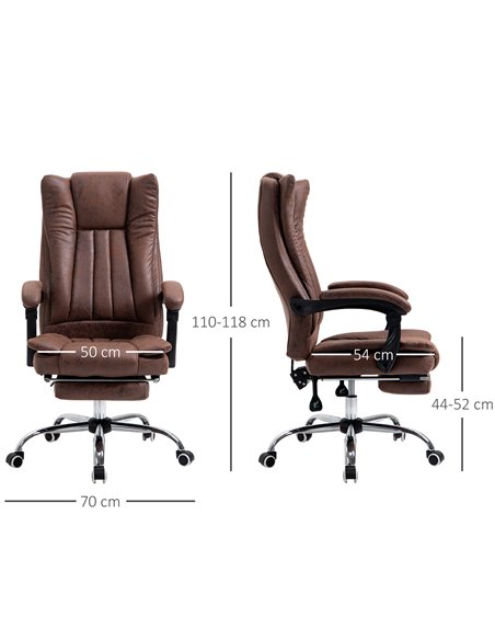 Vinsetto Home Office Chair Microfibre Desk Chair with Reclining Function Armrests Swivel Wheels Footrest Brown - pic 8857 | FastDaddyshop