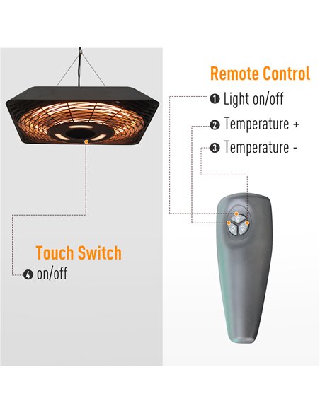 Outsunny 2000W Electric Hanging Patio Heater Ceiling Mounted Halogen Heating Indoor Outdoor with Remote Control Aluminium 842-13 - pic 88574 | FastDaddyshop