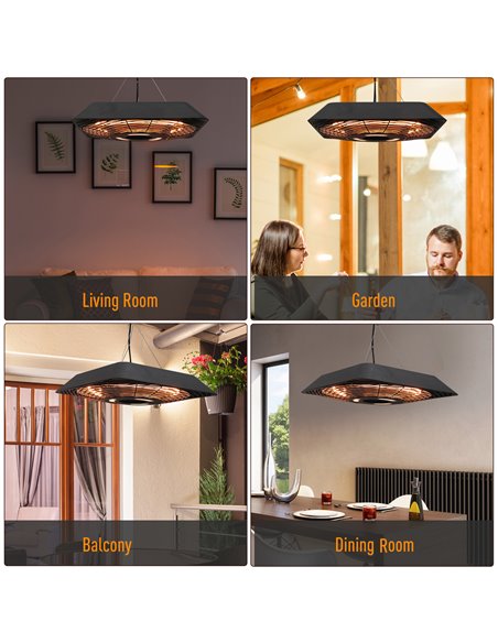 Outsunny 2000W Electric Hanging Patio Heater Ceiling Mounted Halogen Heating Indoor Outdoor with Remote Control Aluminium 842-13 - pic 88575 | FastDaddyshop