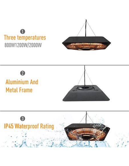 Outsunny 2000W Electric Hanging Patio Heater Ceiling Mounted Halogen Heating Indoor Outdoor with Remote Control Aluminium 842-13 - pic 88576 | FastDaddyshop