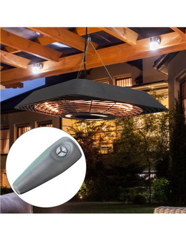 Outsunny 2000W Electric Hanging Patio Heater Ceiling Mounted Halogen Heating Indoor Outdoor with Remote Control Aluminium 842-13