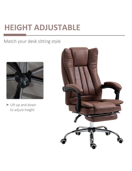Vinsetto Home Office Chair Microfibre Desk Chair with Reclining Function Armrests Swivel Wheels Footrest Brown - pic 8858 | FastDaddyshop