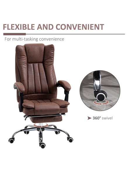 Vinsetto Home Office Chair Microfibre Desk Chair with Reclining Function Armrests Swivel Wheels Footrest Brown - pic 8860 | FastDaddyshop