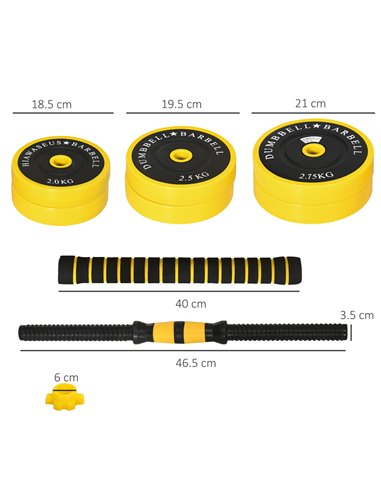 HOMCOM Adjustable Dumbbell Set: 30kg Weight Plates with Bar Clamps & Rod, Ergonomic Home Gym Fitness Equipment A91-088V02