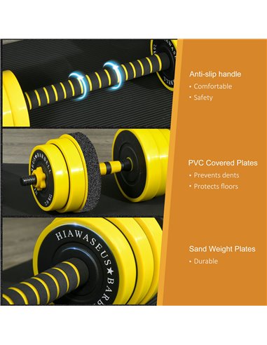 HOMCOM Adjustable Dumbbell Set: 30kg Weight Plates with Bar Clamps & Rod, Ergonomic Home Gym Fitness Equipment A91-088V02