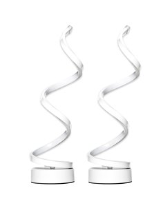 HOMCOM Set of 2 Modern Wave-Shaped LED Table Lamp with Round Metal Base for Living Room, Bedroom, White B31-P013