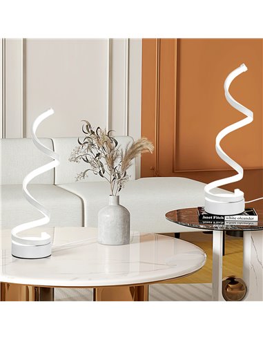 HOMCOM Set of 2 Modern Wave-Shaped LED Table Lamp with Round Metal Base for Living Room, Bedroom, White B31-P013