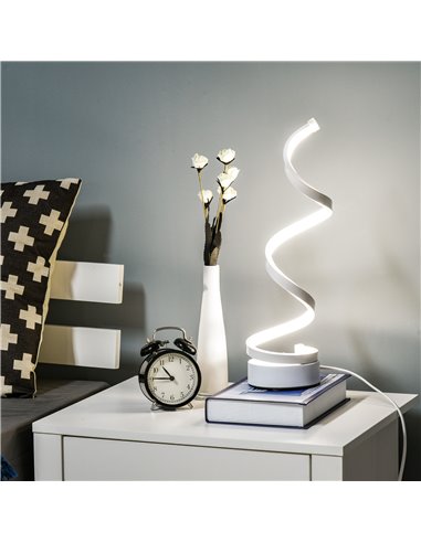 HOMCOM Set of 2 Modern Wave-Shaped LED Table Lamp with Round Metal Base for Living Room, Bedroom, White B31-P013