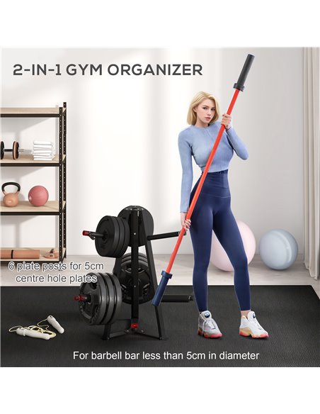 SPORTNOW Weight Tree Weight Rack for 5cm Weight Plates and Barbell Bar with 6 Fasten Clamps, 300kg Capacity A91-331V00BK - pic 88709 | FastDaddyshop