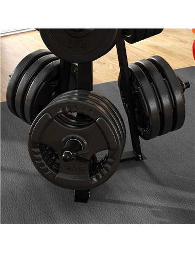 SPORTNOW Weight Tree Weight Rack for 5cm Weight Plates and Barbell Bar with 6 Fasten Clamps, 300kg Capacity A91-331V00BK