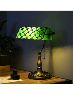 HOMCOM Stained Glass Bedroom Table Lamp, Handmade Antique Bedside Light for Bedroom, Living Room, Home, Nightstand, Green B31-48 2