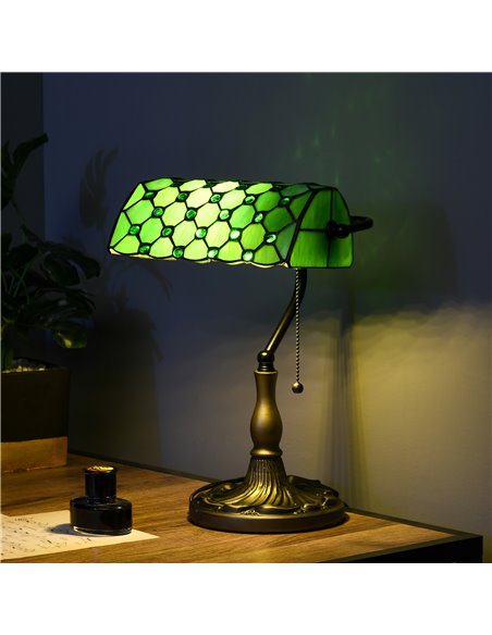 HOMCOM Stained Glass Bedroom Table Lamp, Handmade Antique Bedside Light for Bedroom, Living Room, Home, Nightstand, Green B31-48 - pic 88716 | FastDaddyshop