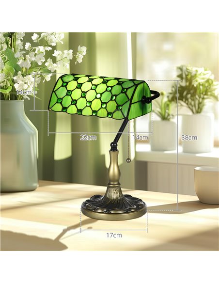 HOMCOM Stained Glass Bedroom Table Lamp, Handmade Antique Bedside Light for Bedroom, Living Room, Home, Nightstand, Green B31-48 - pic 88717 | FastDaddyshop
