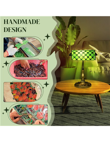 HOMCOM Stained Glass Bedroom Table Lamp, Handmade Antique Bedside Light for Bedroom, Living Room, Home, Nightstand, Green B31-48 - pic 88718 | FastDaddyshop