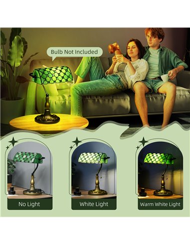 HOMCOM Stained Glass Bedroom Table Lamp, Handmade Antique Bedside Light for Bedroom, Living Room, Home, Nightstand, Green B31-48
