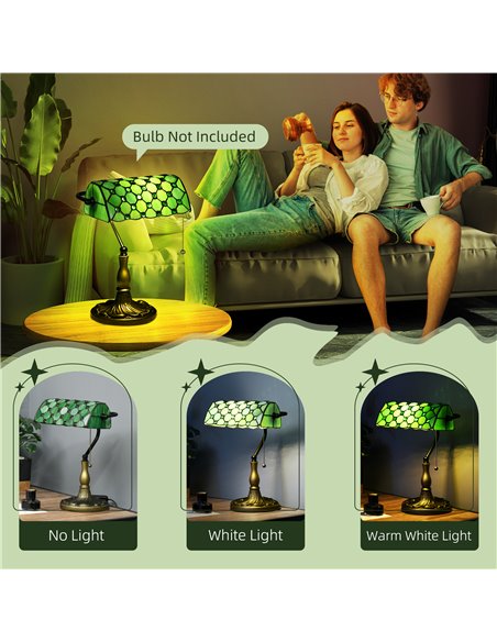 HOMCOM Stained Glass Bedroom Table Lamp, Handmade Antique Bedside Light for Bedroom, Living Room, Home, Nightstand, Green B31-48 - pic 88719 | FastDaddyshop