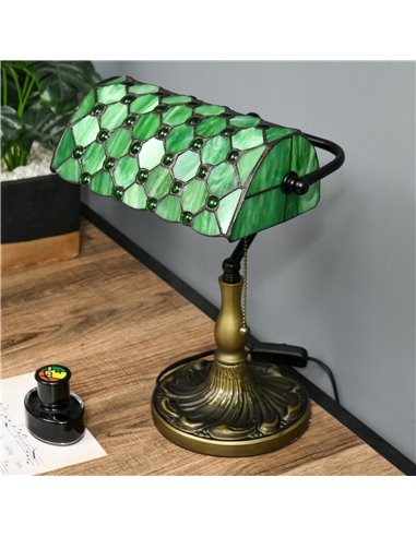 HOMCOM Stained Glass Bedroom Table Lamp, Handmade Antique Bedside Light for Bedroom, Living Room, Home, Nightstand, Green B31-48