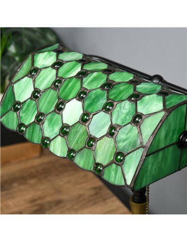 HOMCOM Stained Glass Bedroom Table Lamp, Handmade Antique Bedside Light for Bedroom, Living Room, Home, Nightstand, Green B31-48