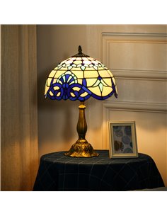 HOMCOM Stained Glass Bedroom Table Lamp, Handmade Antique Bedside Light for Bedroom, Living Room, Home, Decorative Night Light,  2