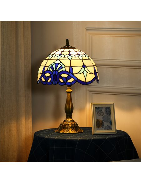 HOMCOM Stained Glass Bedroom Table Lamp, Handmade Antique Bedside Light for Bedroom, Living Room, Home, Decorative Night Light,  - pic 88725 | FastDaddyshop