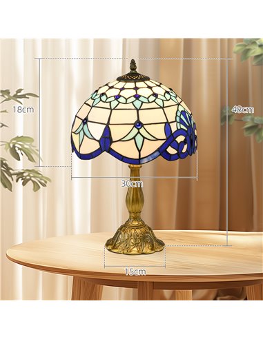 HOMCOM Stained Glass Bedroom Table Lamp, Handmade Antique Bedside Light for Bedroom, Living Room, Home, Decorative Night Light, 