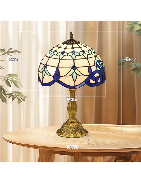 HOMCOM Stained Glass Bedroom Table Lamp, Handmade Antique Bedside Light for Bedroom, Living Room, Home, Decorative Night Light,  - pic 88726 | FastDaddyshop
