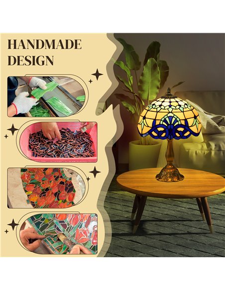 HOMCOM Stained Glass Bedroom Table Lamp, Handmade Antique Bedside Light for Bedroom, Living Room, Home, Decorative Night Light,  - pic 88727 | FastDaddyshop