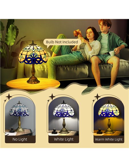 HOMCOM Stained Glass Bedroom Table Lamp, Handmade Antique Bedside Light for Bedroom, Living Room, Home, Decorative Night Light,  - pic 88728 | FastDaddyshop