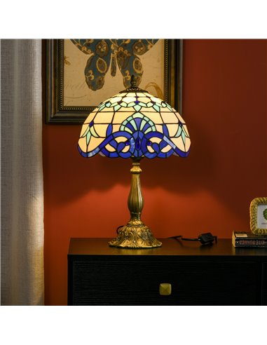 HOMCOM Stained Glass Bedroom Table Lamp, Handmade Antique Bedside Light for Bedroom, Living Room, Home, Decorative Night Light, 