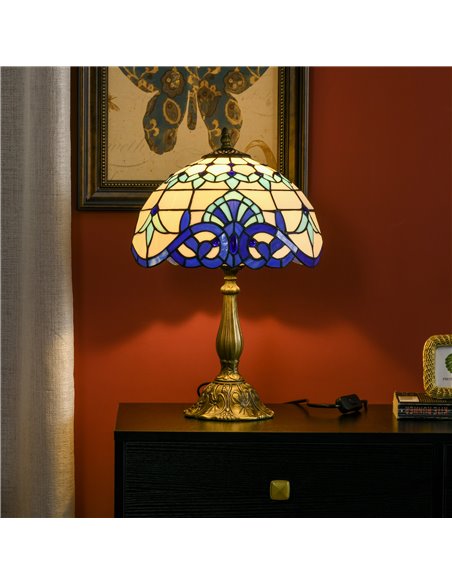 HOMCOM Stained Glass Bedroom Table Lamp, Handmade Antique Bedside Light for Bedroom, Living Room, Home, Decorative Night Light,  - pic 88729 | FastDaddyshop