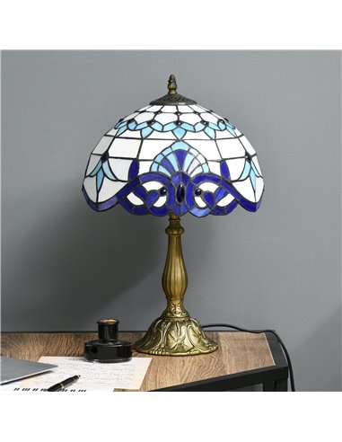 HOMCOM Stained Glass Bedroom Table Lamp, Handmade Antique Bedside Light for Bedroom, Living Room, Home, Decorative Night Light, 