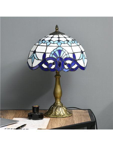 HOMCOM Stained Glass Bedroom Table Lamp, Handmade Antique Bedside Light for Bedroom, Living Room, Home, Decorative Night Light,  - pic 88730 | FastDaddyshop