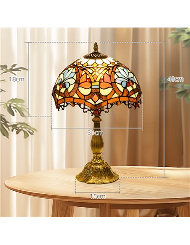 HOMCOM Stained Glass Bedroom Table Lamp, Handcrafted Artisan Collectible, Bedside Light, Multi-Coloured, Zinc Alloy B31-489V70MX