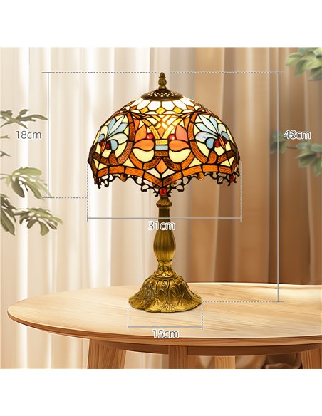 HOMCOM Stained Glass Bedroom Table Lamp, Handcrafted Artisan Collectible, Bedside Light, Multi-Coloured, Zinc Alloy B31-489V70MX - pic 88735 | FastDaddyshop