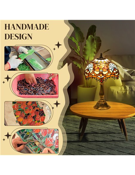 HOMCOM Stained Glass Bedroom Table Lamp, Handcrafted Artisan Collectible, Bedside Light, Multi-Coloured, Zinc Alloy B31-489V70MX - pic 88736 | FastDaddyshop