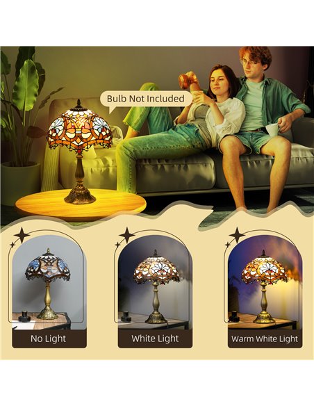 HOMCOM Stained Glass Bedroom Table Lamp, Handcrafted Artisan Collectible, Bedside Light, Multi-Coloured, Zinc Alloy B31-489V70MX - pic 88737 | FastDaddyshop
