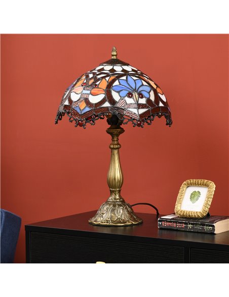 HOMCOM Stained Glass Bedroom Table Lamp, Handcrafted Artisan Collectible, Bedside Light, Multi-Coloured, Zinc Alloy B31-489V70MX - pic 88738 | FastDaddyshop