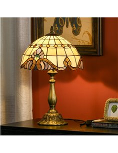 HOMCOM Stained Glass Bedroom Table Lamp, Handmade Antique Bedside Light, Decorative Night Light for Bedroom, Living Room, Home B 2