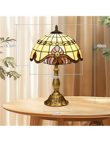 HOMCOM Stained Glass Bedroom Table Lamp, Handmade Antique Bedside Light, Decorative Night Light for Bedroom, Living Room, Home B