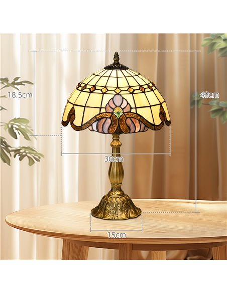 HOMCOM Stained Glass Bedroom Table Lamp, Handmade Antique Bedside Light, Decorative Night Light for Bedroom, Living Room, Home B - pic 88744 | FastDaddyshop