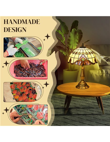 HOMCOM Stained Glass Bedroom Table Lamp, Handmade Antique Bedside Light, Decorative Night Light for Bedroom, Living Room, Home B - pic 88745 | FastDaddyshop