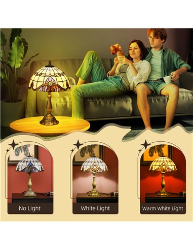 HOMCOM Stained Glass Bedroom Table Lamp, Handmade Antique Bedside Light, Decorative Night Light for Bedroom, Living Room, Home B